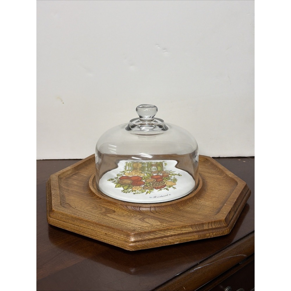 Charcuterie Cheese Board with Cloche MCM Spice‎ of Life Design VTG Goodwood